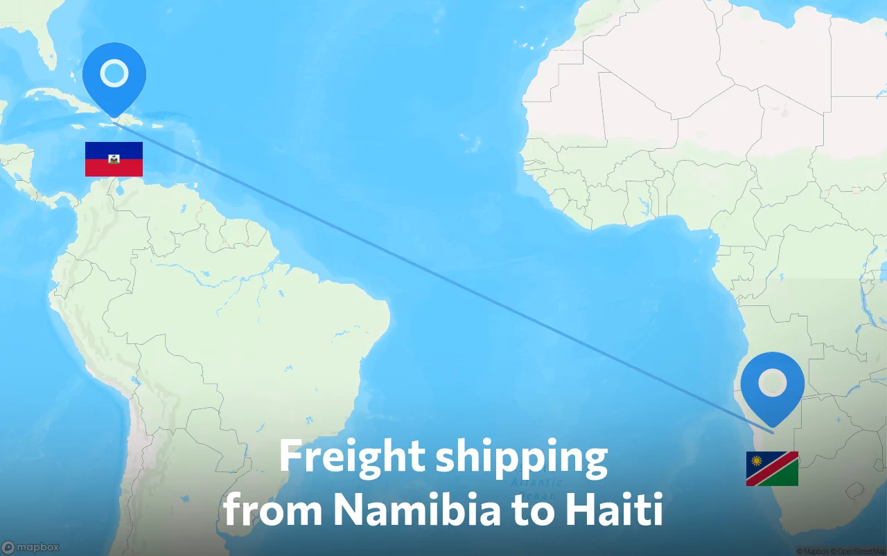 Shipping route from Namibia to Haiti