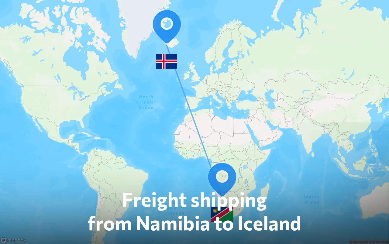 Shipping route from Namibia to Iceland
