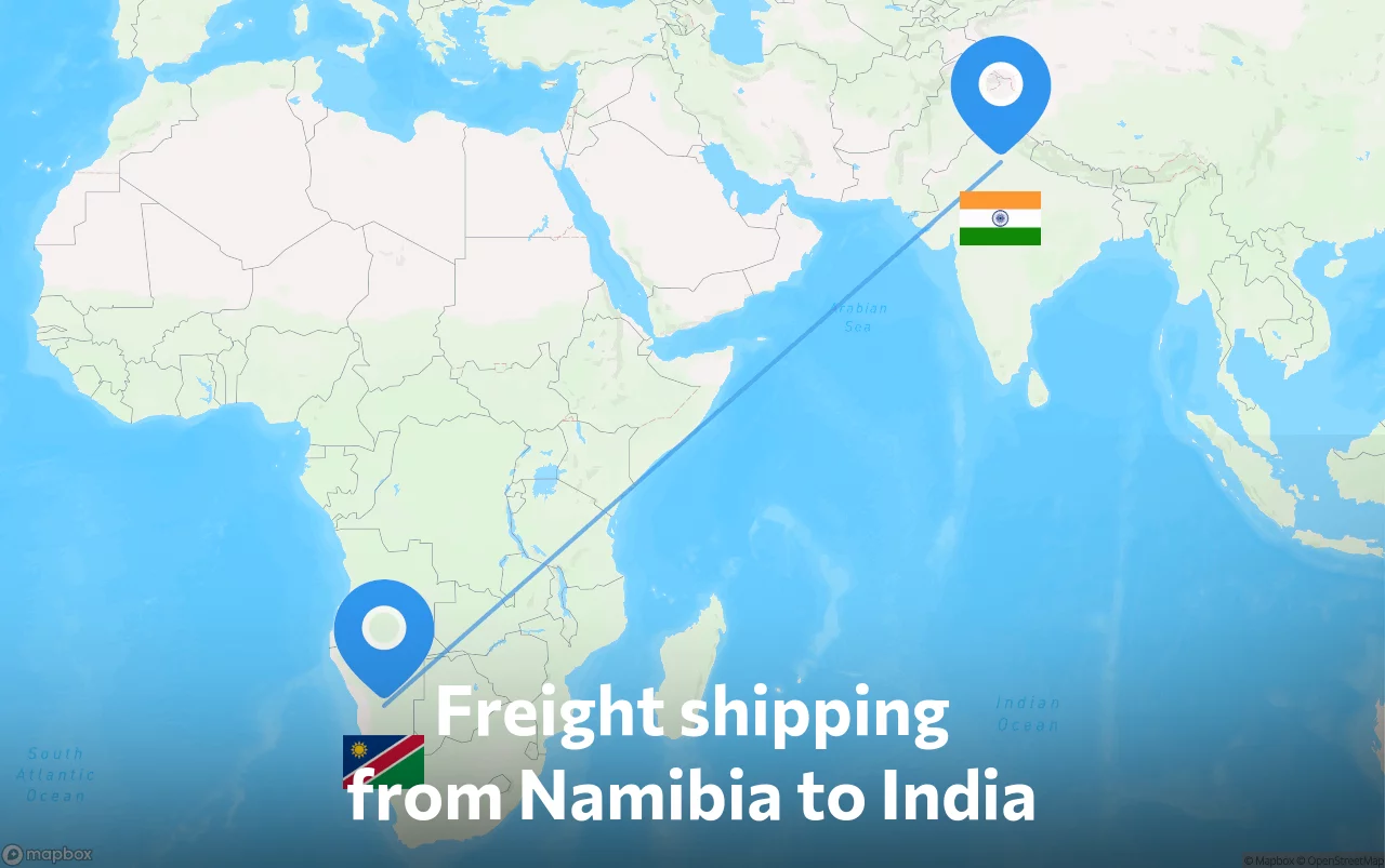 Shipping route from Namibia to India