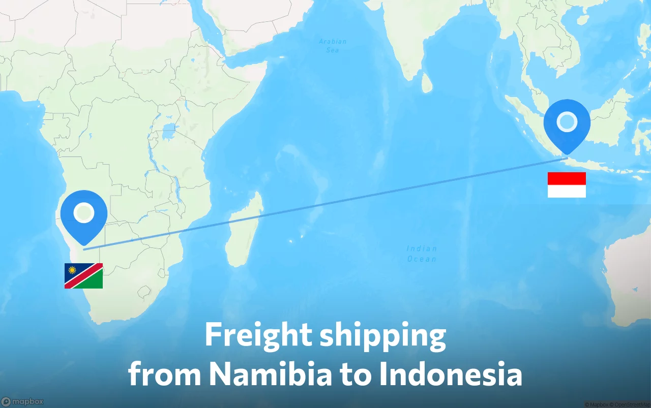 Shipping route from Namibia to Indonesia