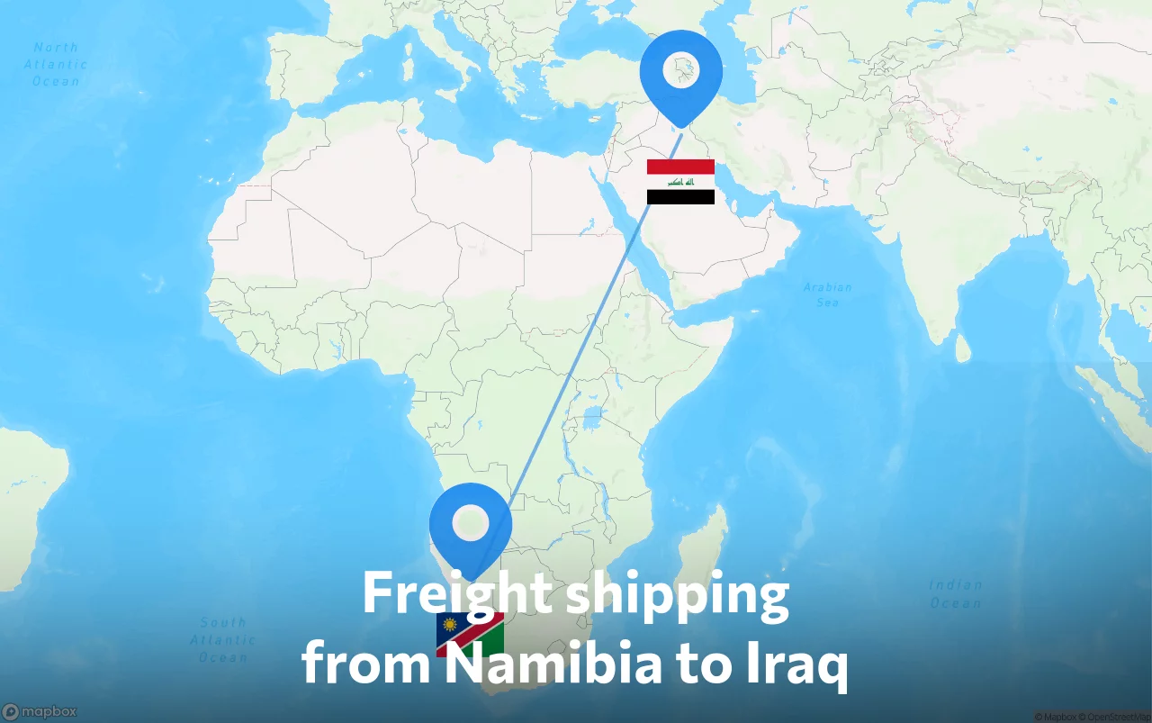 Shipping route from Namibia to Iraq