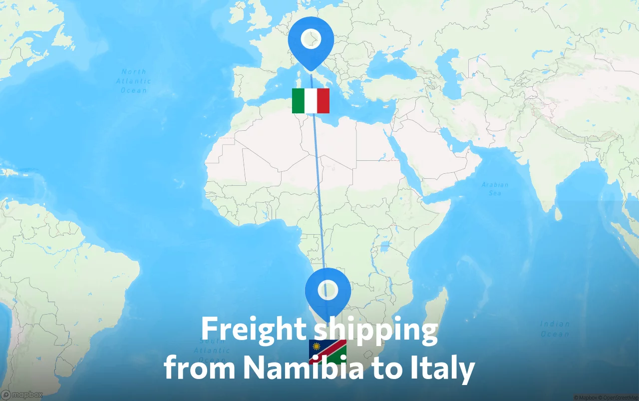 Shipping route from Namibia to Italy