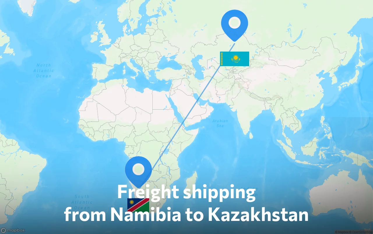 Shipping route from Namibia to Kazakhstan