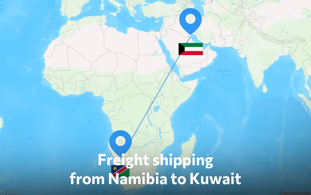 Shipping route from Namibia to Kuwait