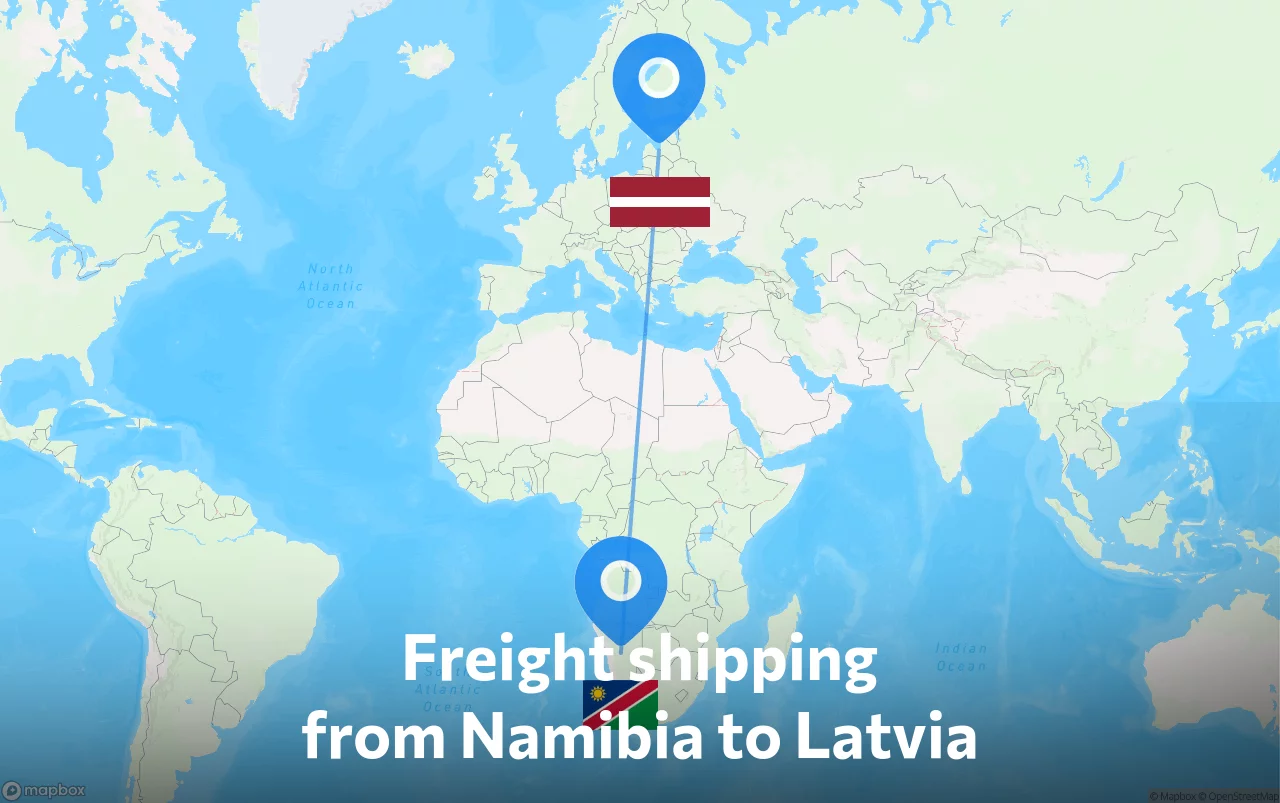 Shipping route from Namibia to Latvia