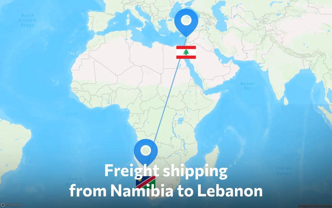 Shipping route from Namibia to Lebanon