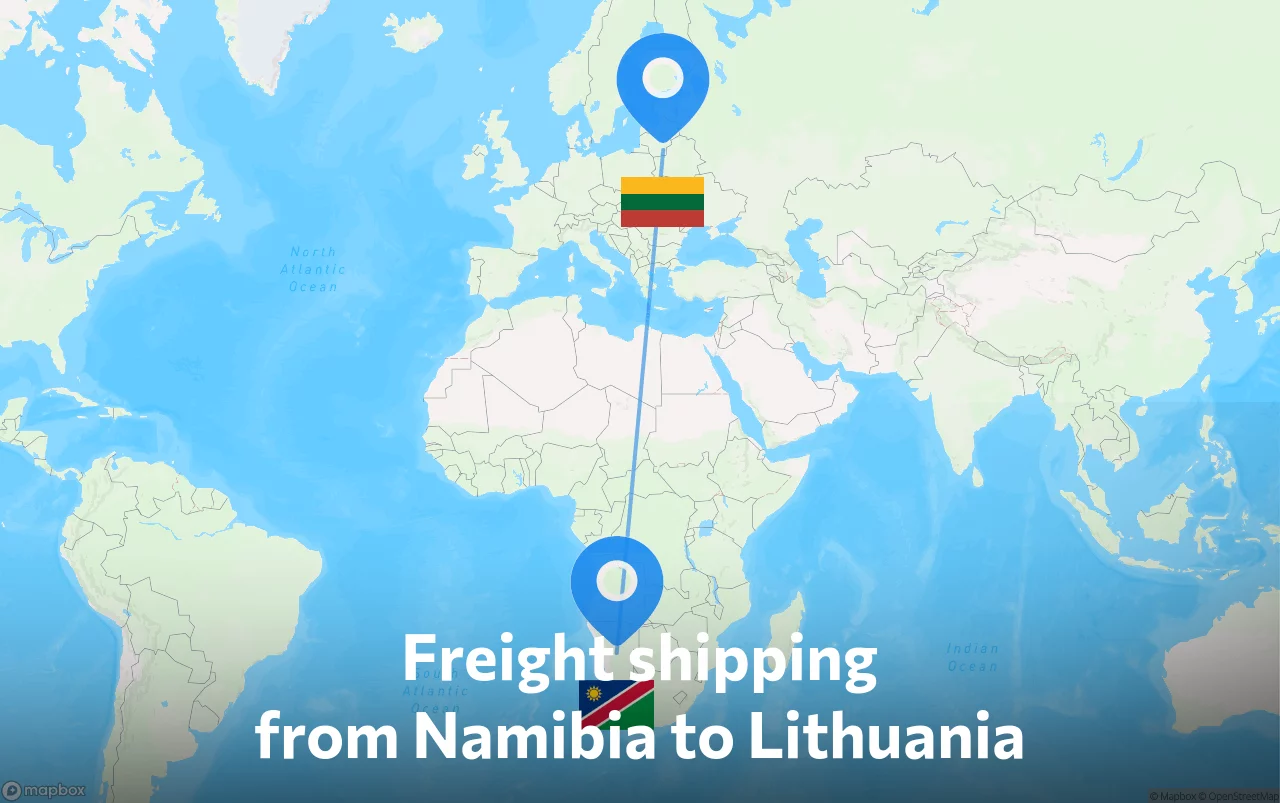 Shipping route from Namibia to Lithuania