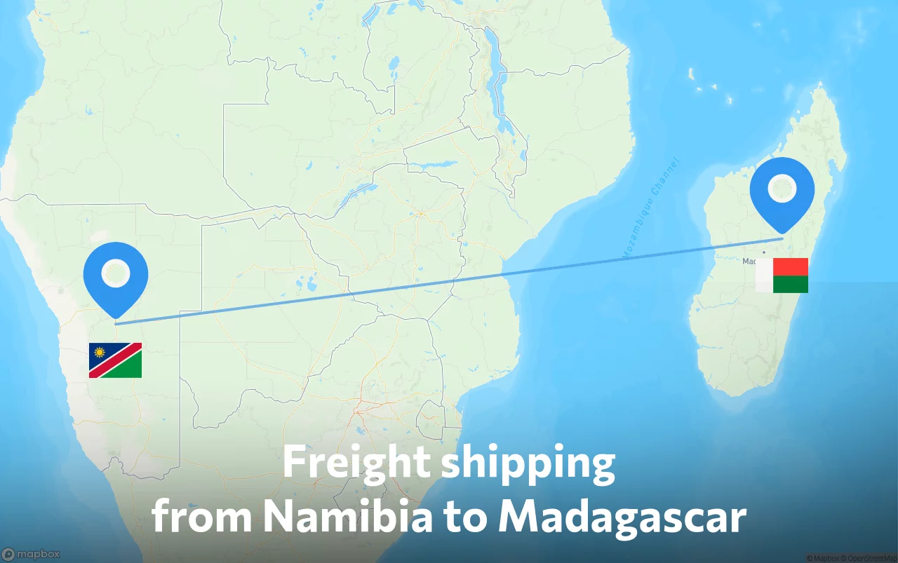 Shipping route from Namibia to Madagascar