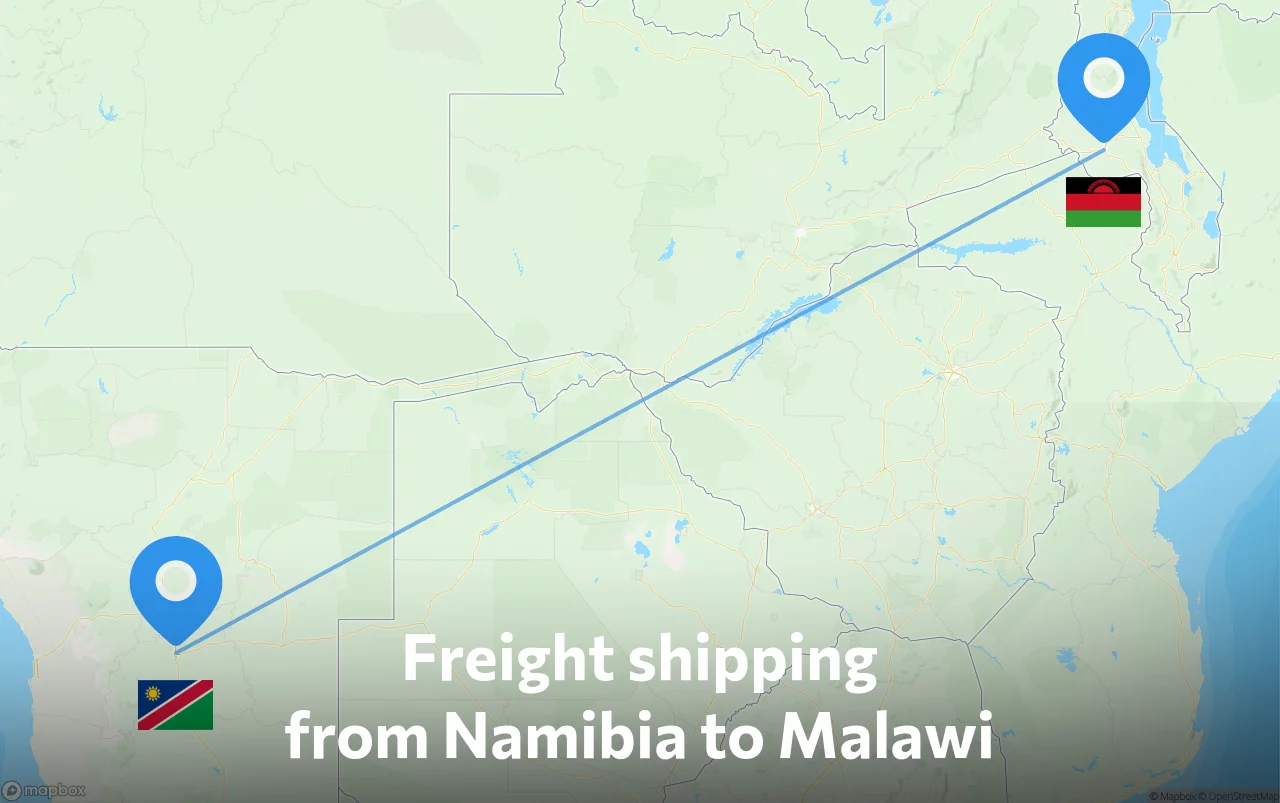 Shipping route from Namibia to Malawi