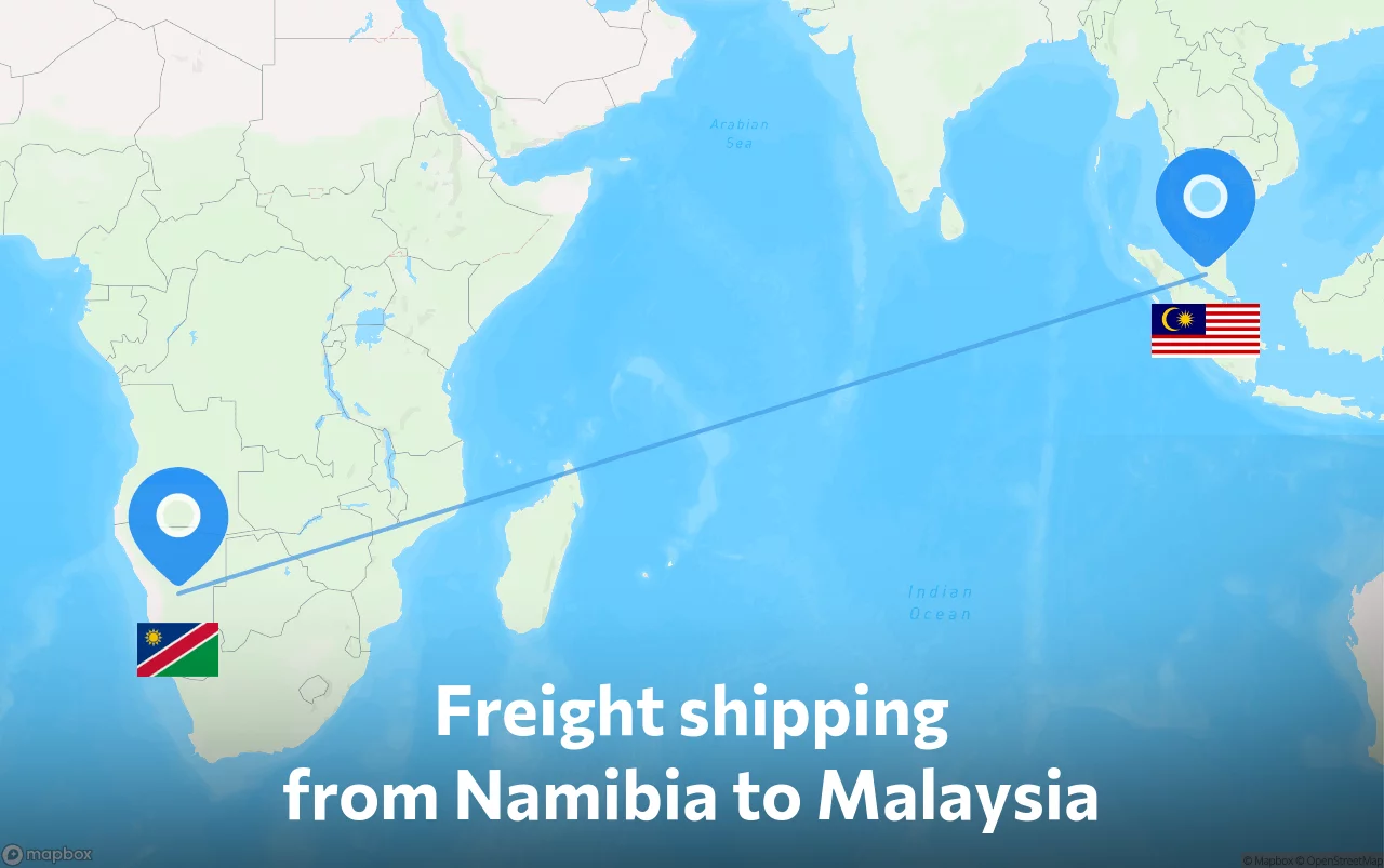 Shipping route from Namibia to Malaysia