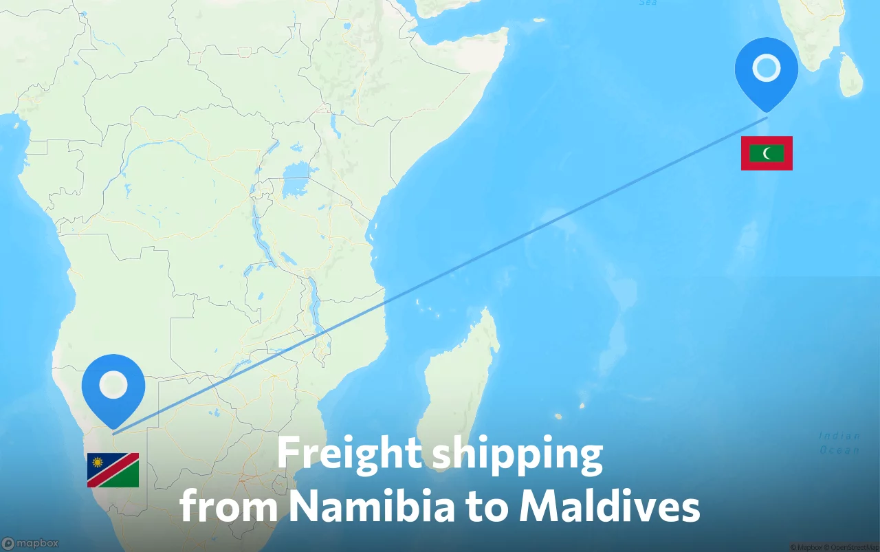 Shipping route from Namibia to Maldives