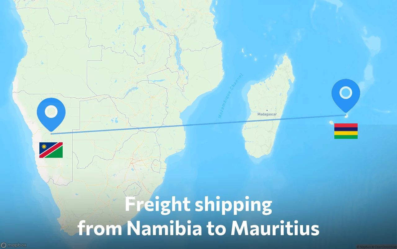 Shipping route from Namibia to Mauritius