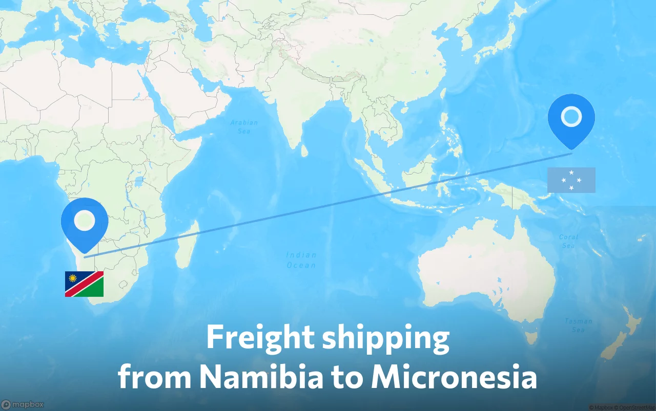 Shipping route from Namibia to Micronesia