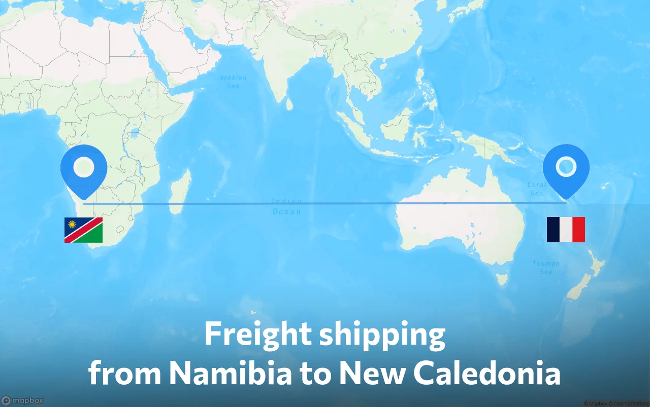 Shipping route from Namibia to New Caledonia
