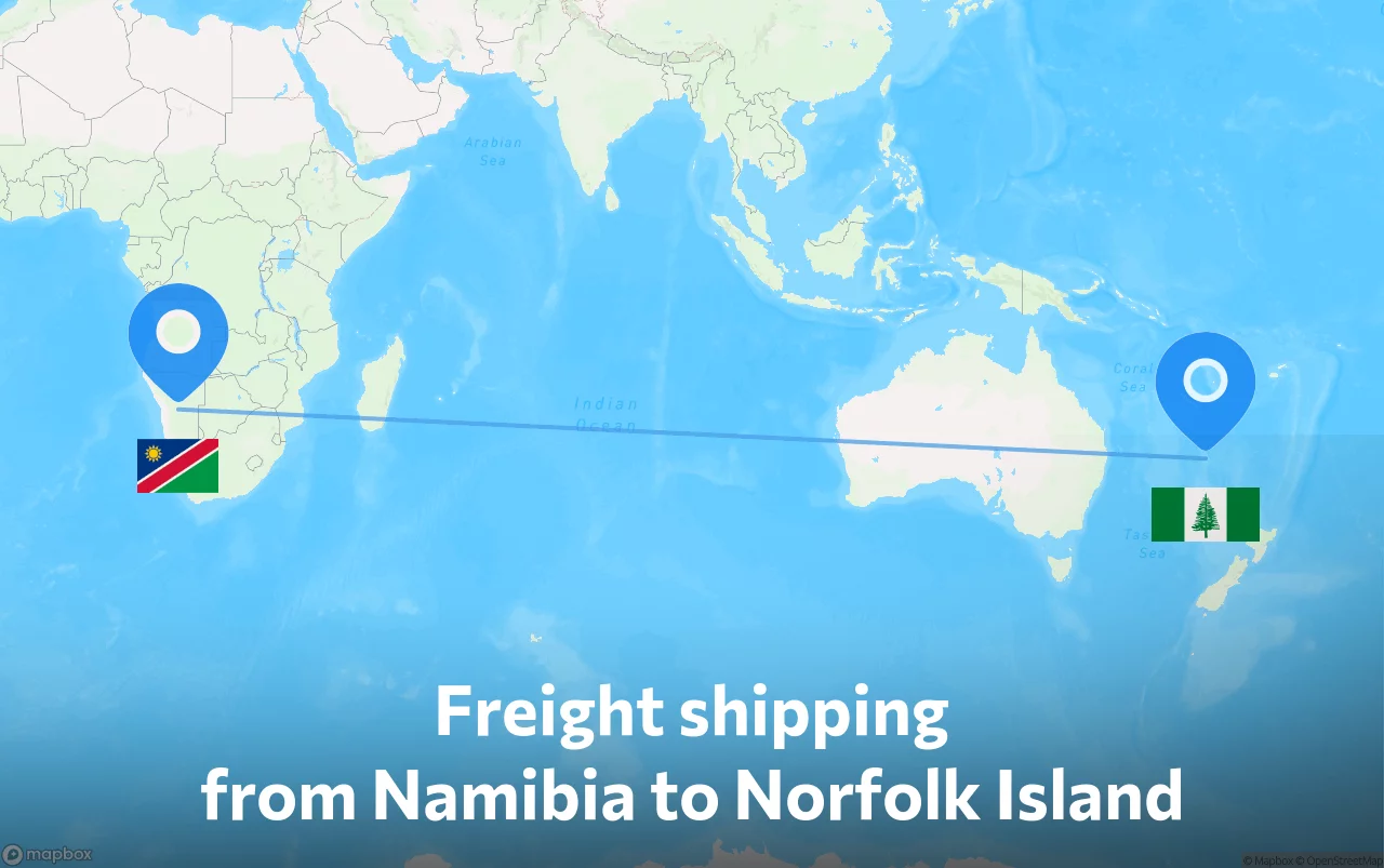 Shipping route from Namibia to Norfolk Island