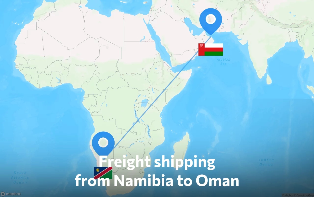 Shipping route from Namibia to Oman