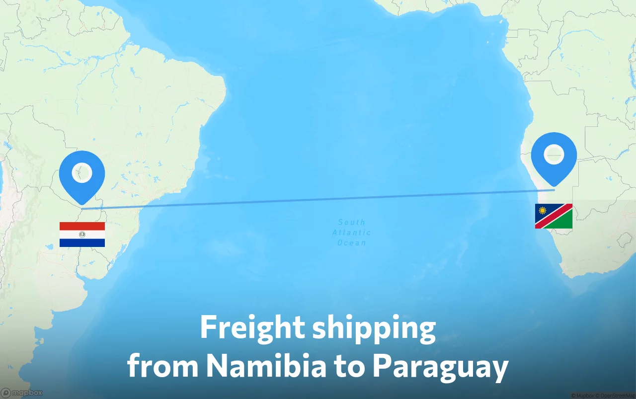 Shipping route from Namibia to Paraguay