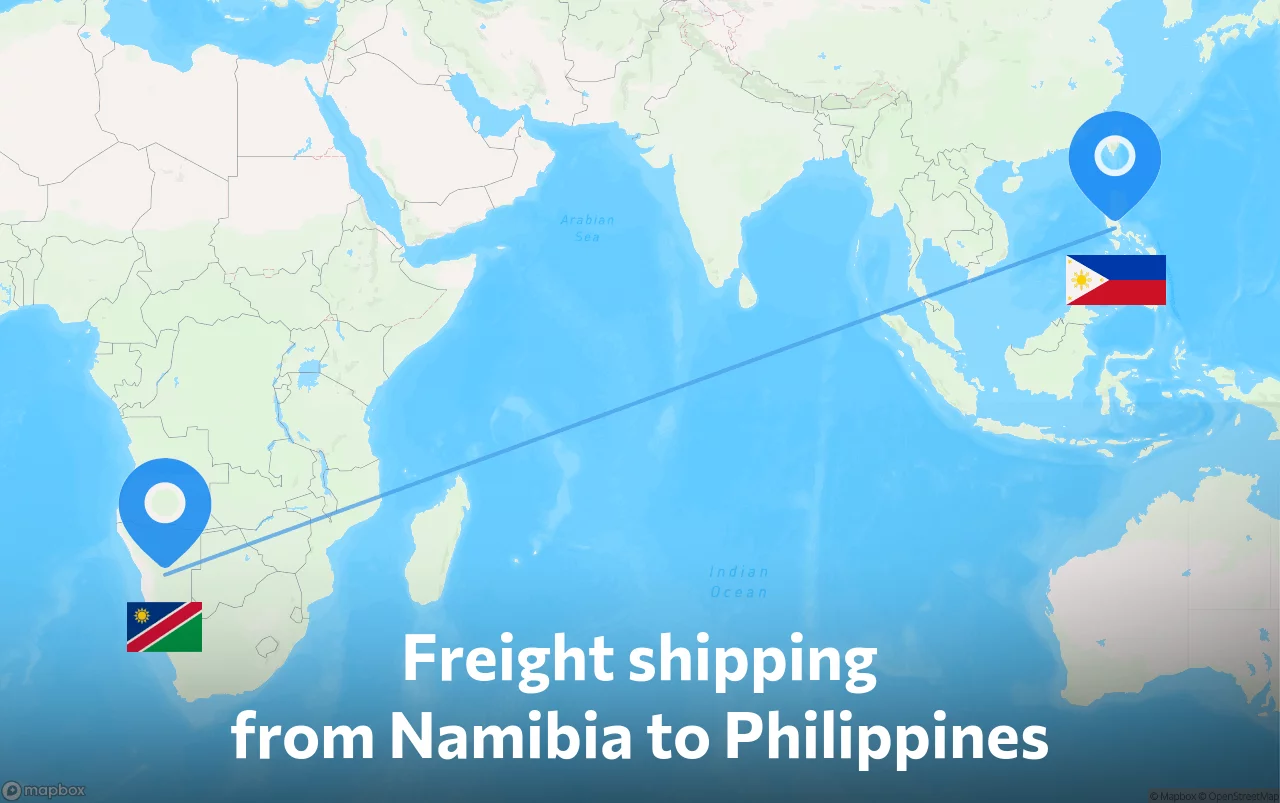 Shipping route from Namibia to Philippines