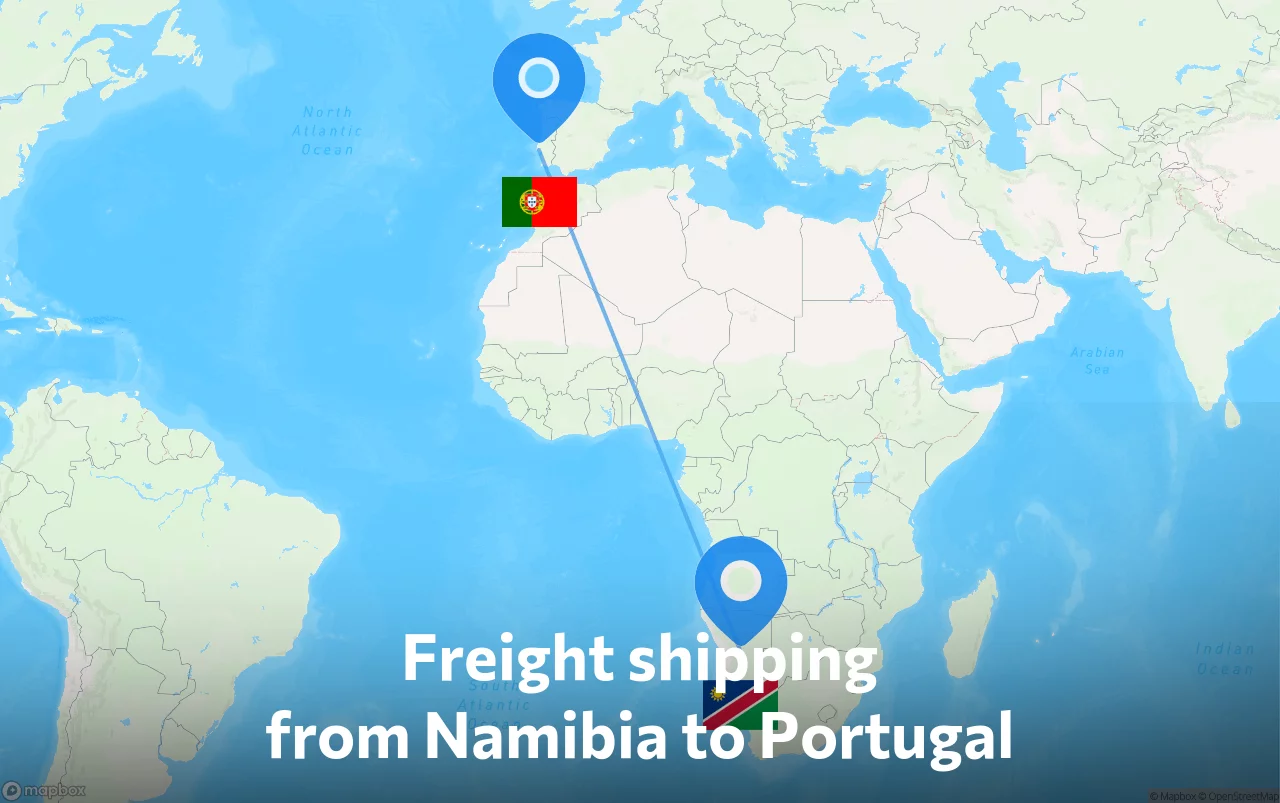 Shipping route from Namibia to Portugal