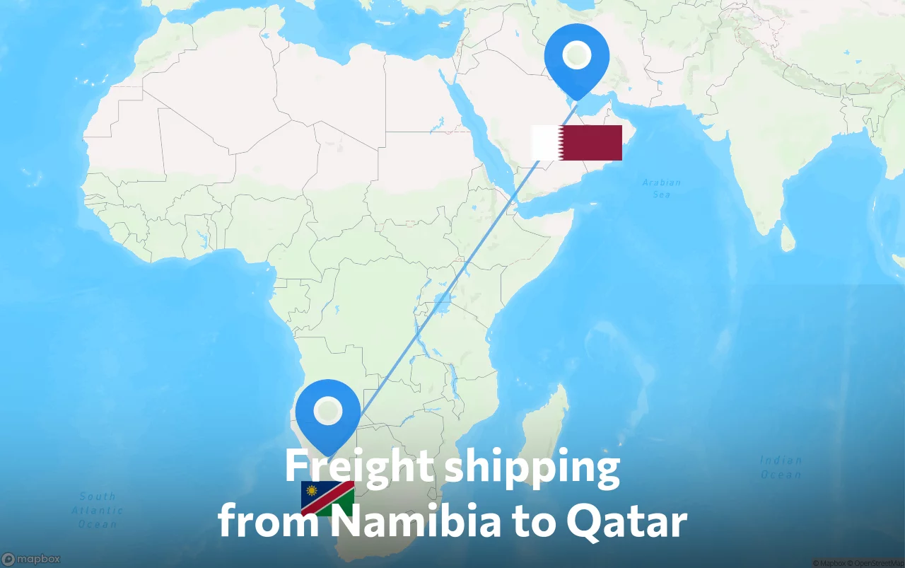 Shipping route from Namibia to Qatar