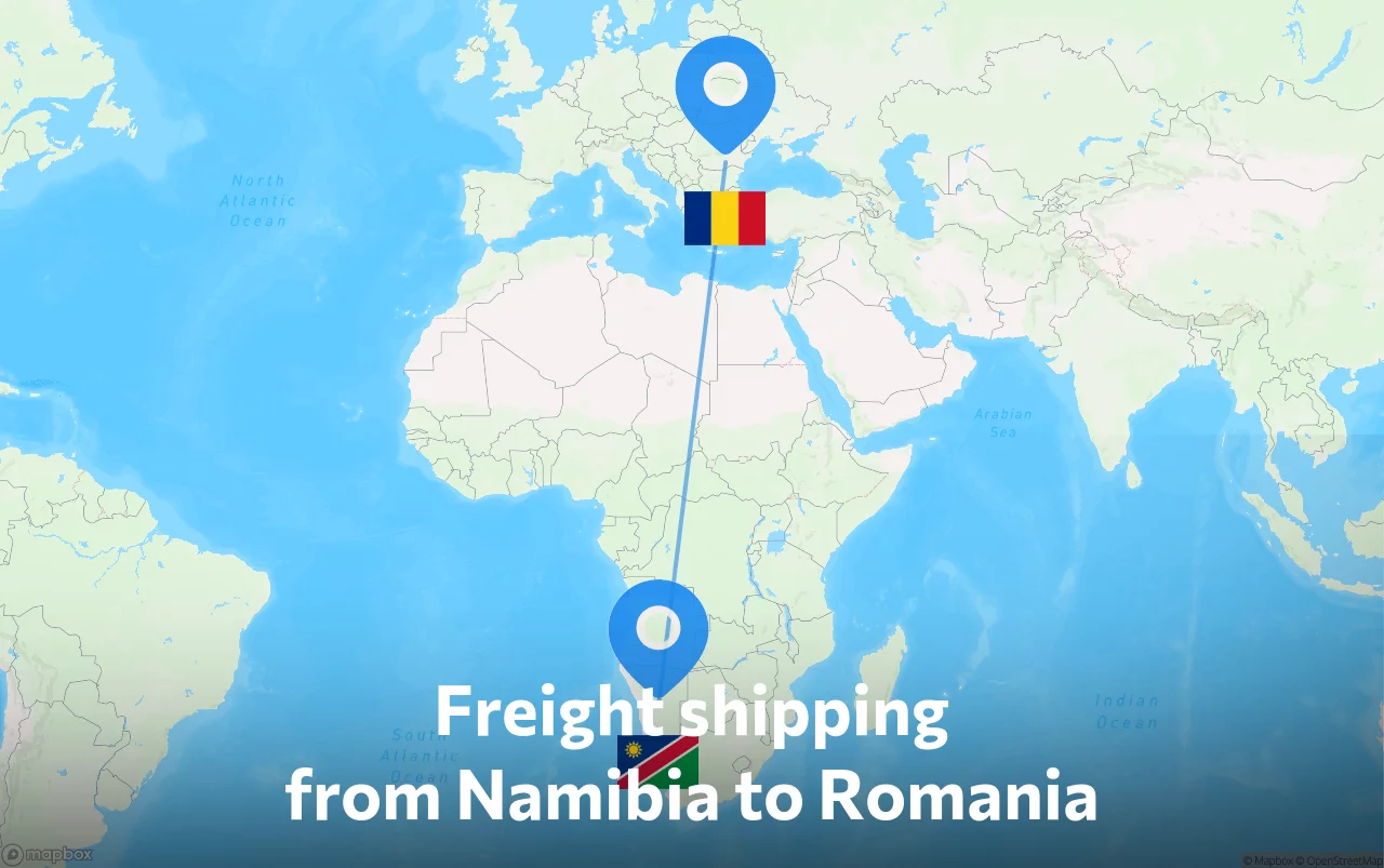 Shipping route from Namibia to Romania