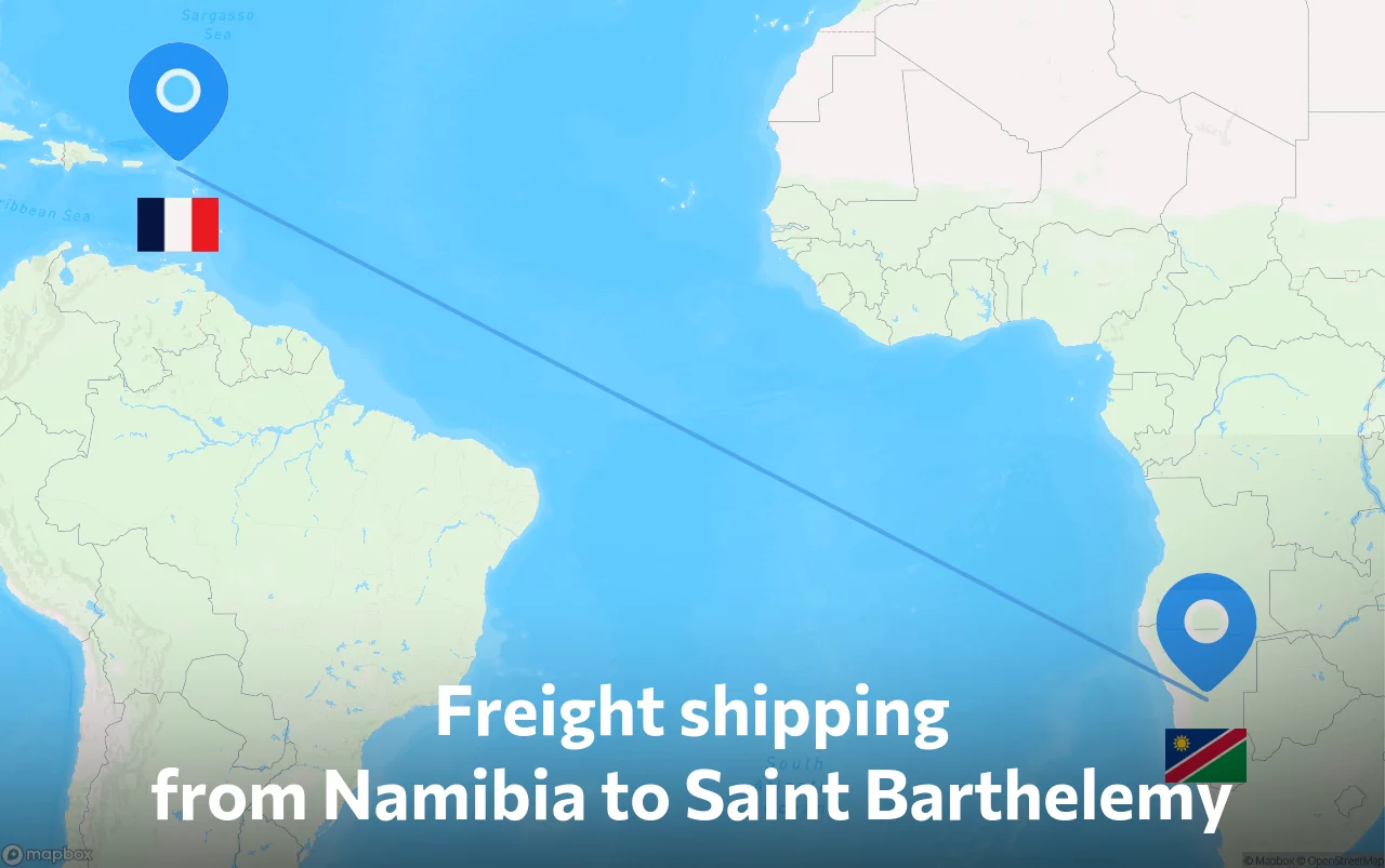 Shipping route from Namibia to Saint Barthelemy