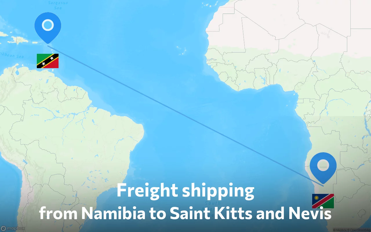 Shipping route from Namibia to Saint Kitts and Nevis