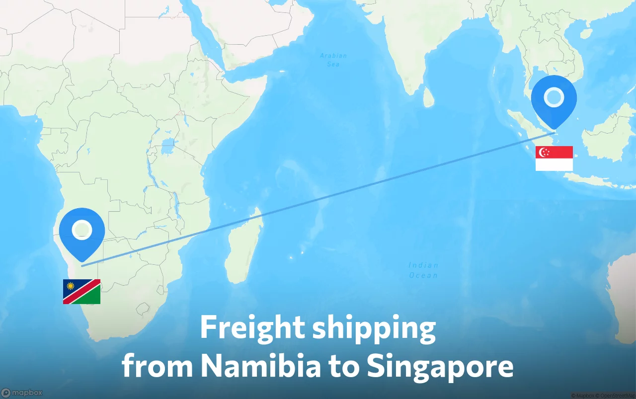 Shipping route from Namibia to Singapore