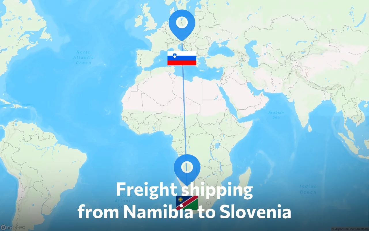 Shipping route from Namibia to Slovenia