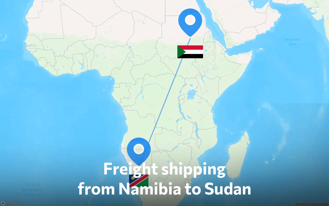 Shipping route from Namibia to Sudan
