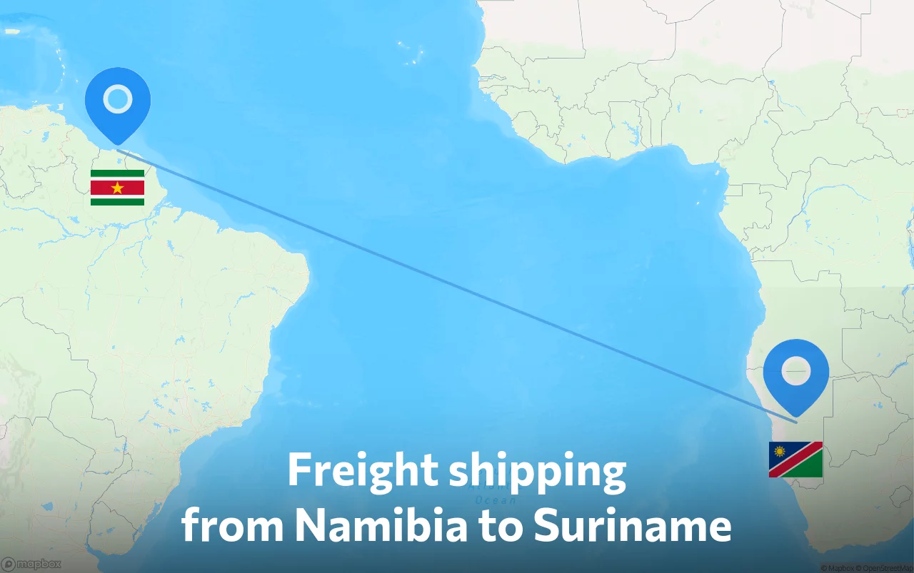 Shipping route from Namibia to Suriname