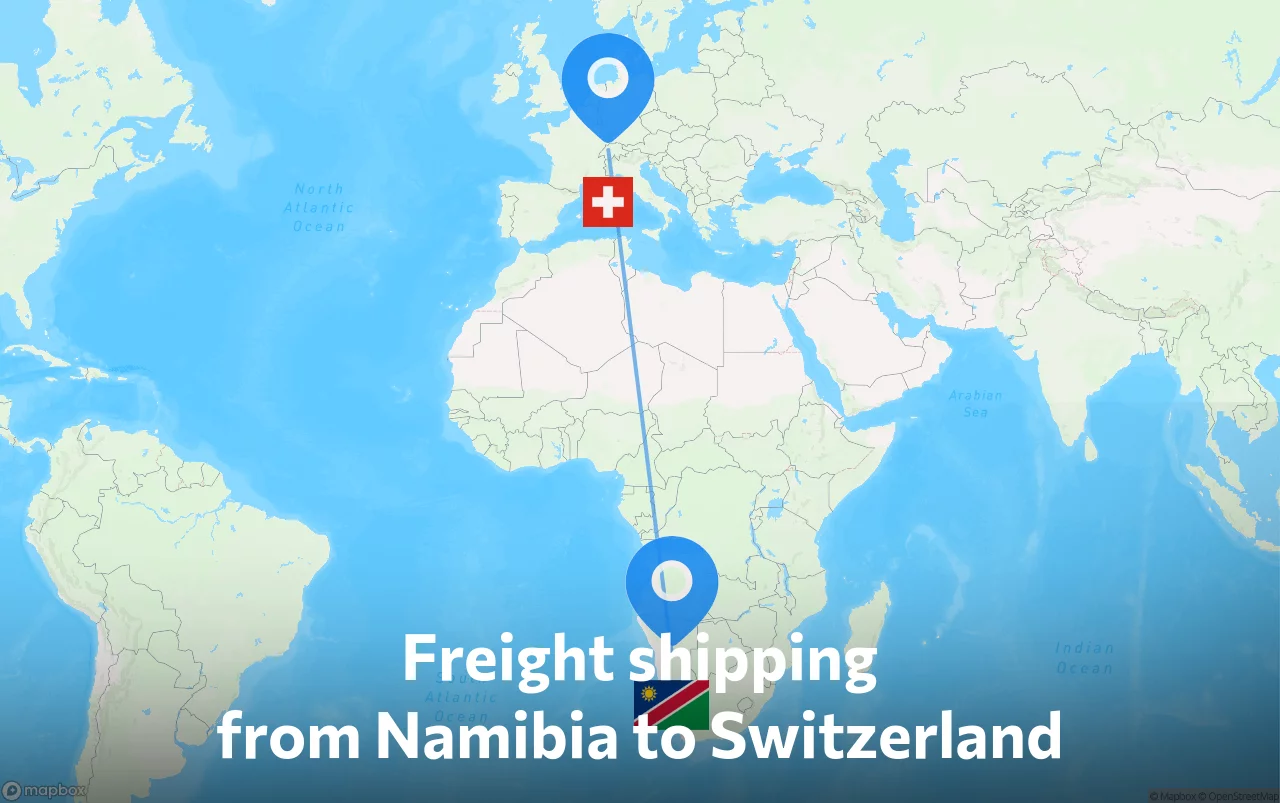 Shipping route from Namibia to Switzerland