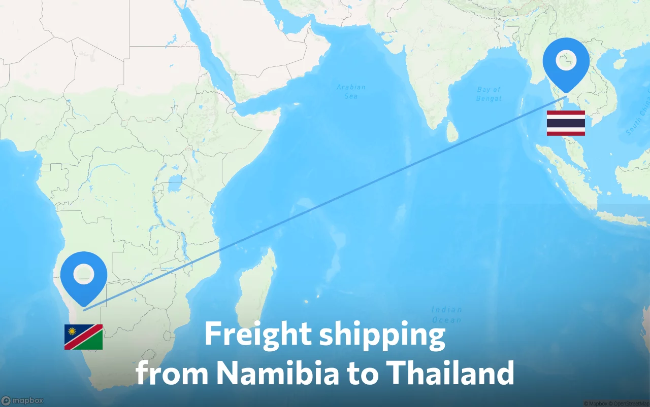 Shipping route from Namibia to Thailand