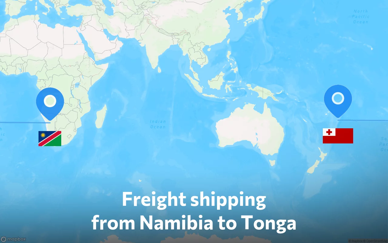 Shipping route from Namibia to Tonga