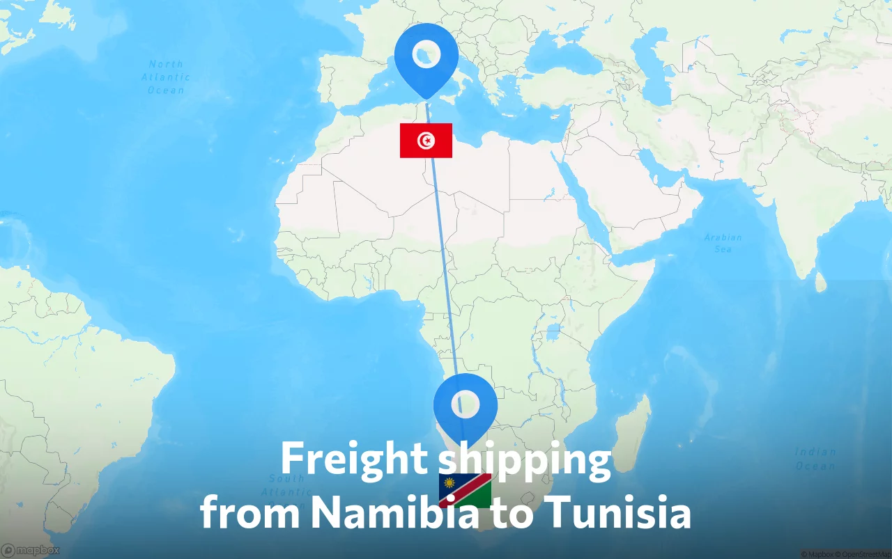 Shipping route from Namibia to Tunisia