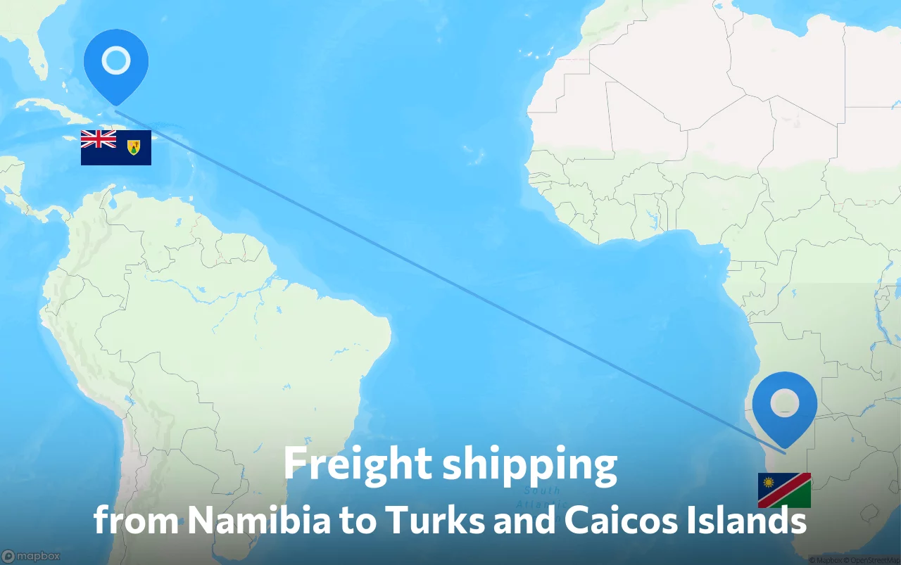 Shipping route from Namibia to Turks and Caicos Islands