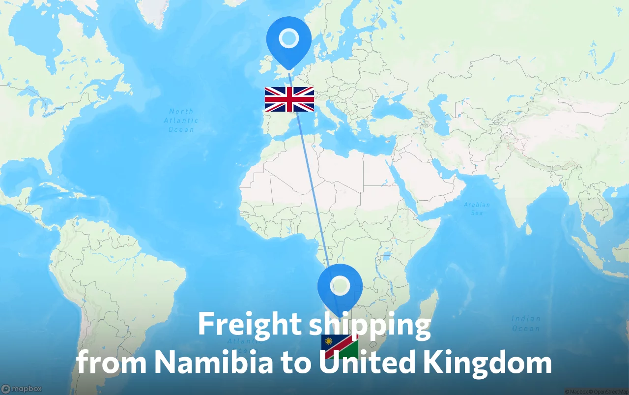 Shipping route from Namibia to United Kingdom