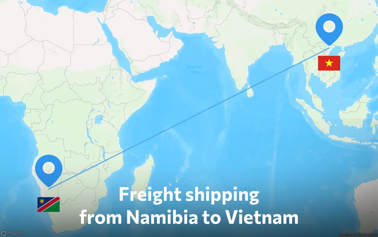 Shipping route from Namibia to Vietnam