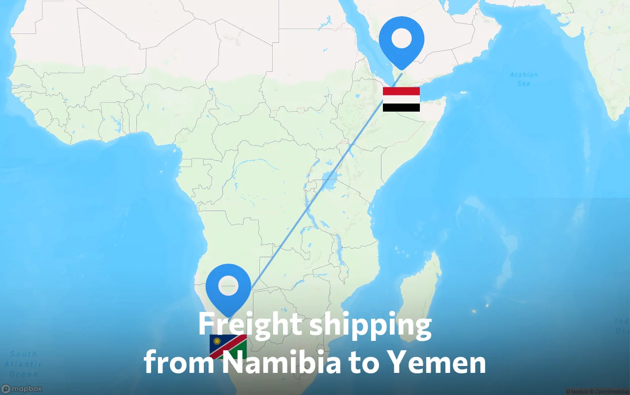 Shipping route from Namibia to Yemen