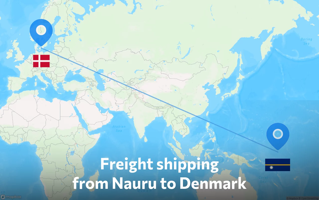 Shipping route from Nauru to Denmark