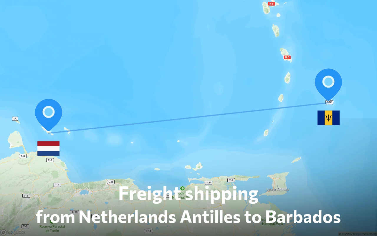 Shipping route from Netherlands Antilles to Barbados