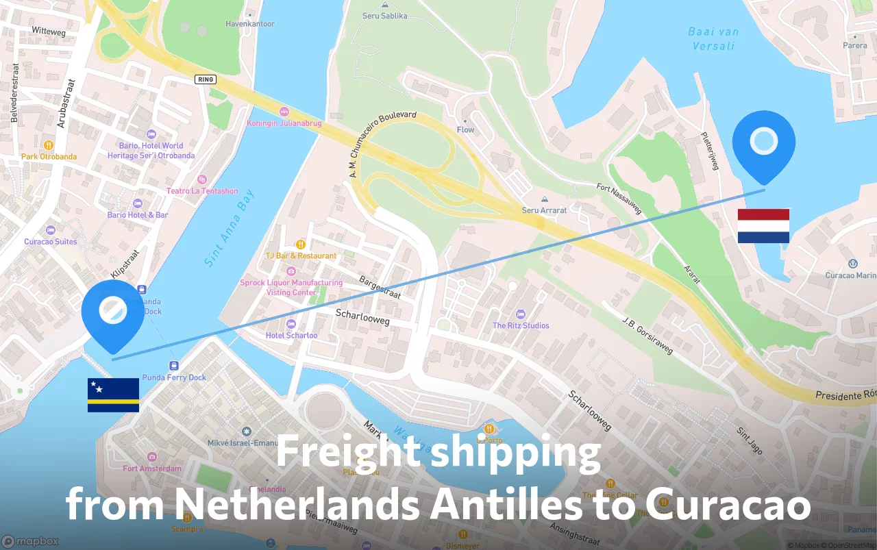 Shipping route from Netherlands Antilles to Curacao