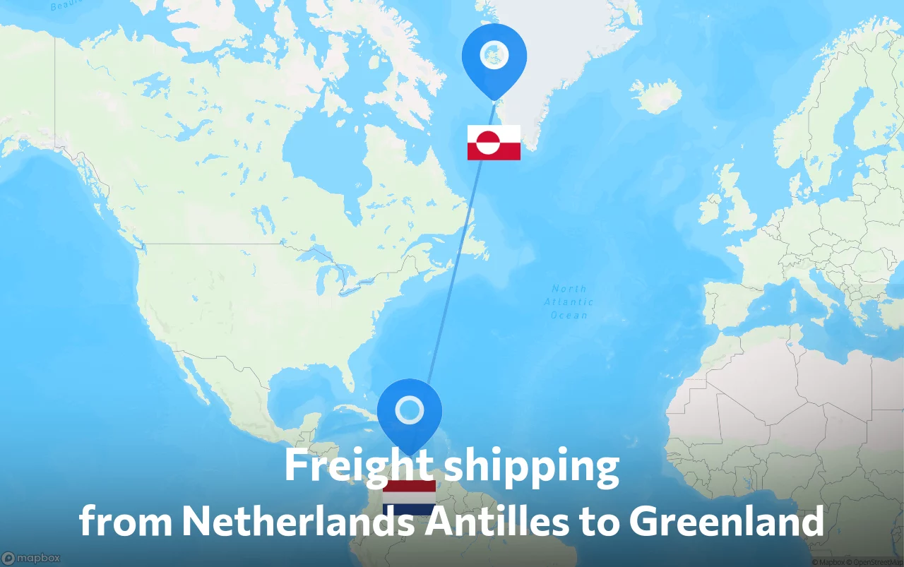 Shipping route from Netherlands Antilles to Greenland