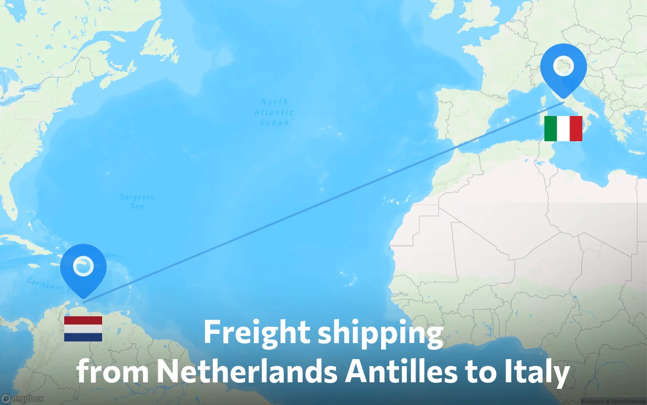 Shipping route from Netherlands Antilles to Italy