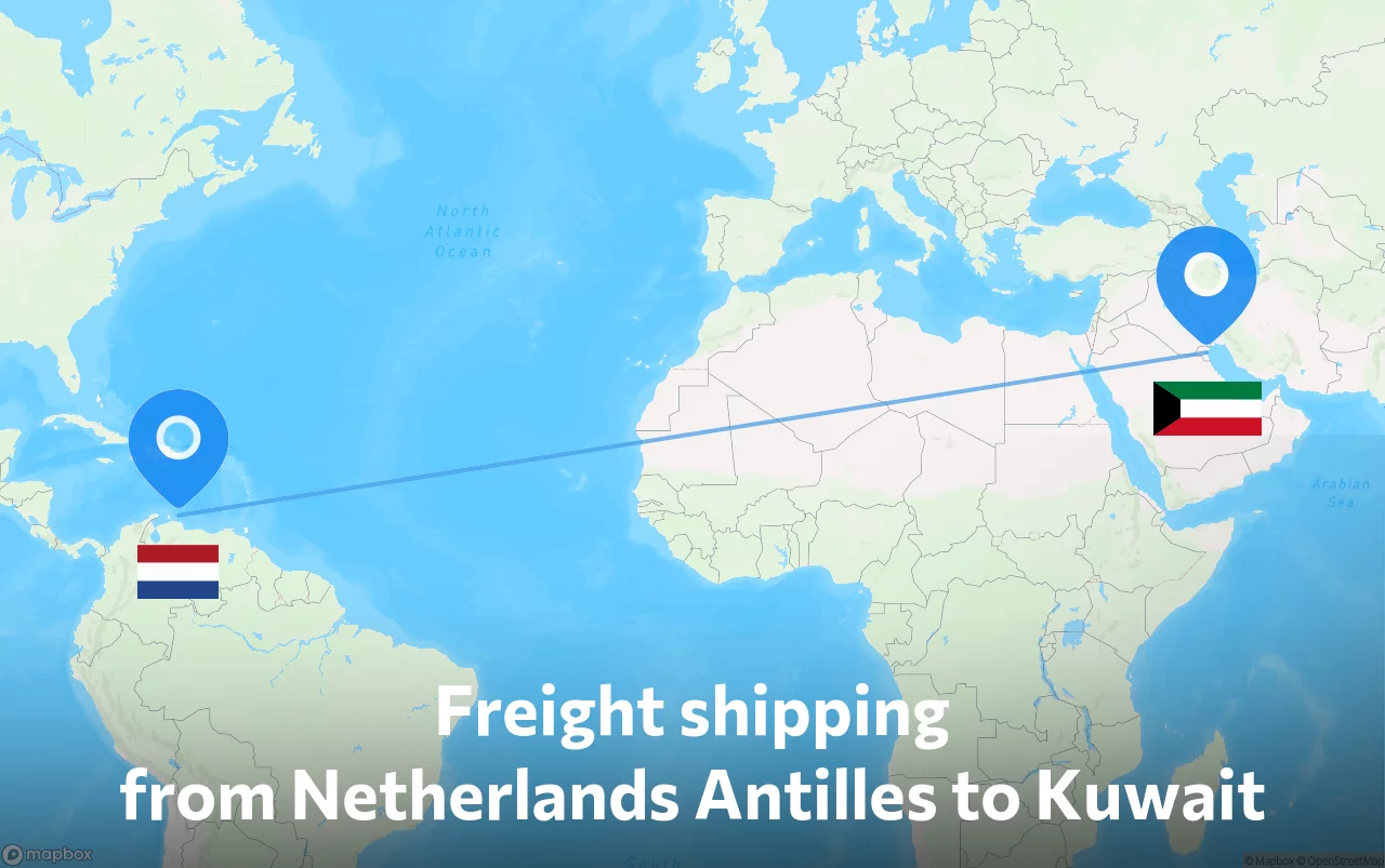 Shipping route from Netherlands Antilles to Kuwait