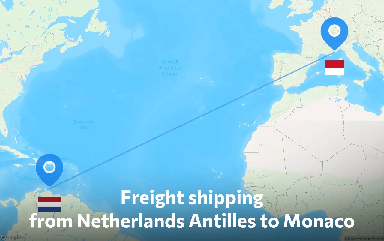 Shipping route from Netherlands Antilles to Monaco