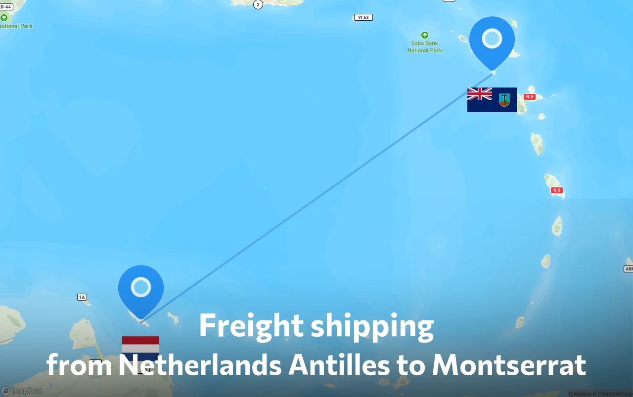 Shipping route from Netherlands Antilles to Montserrat