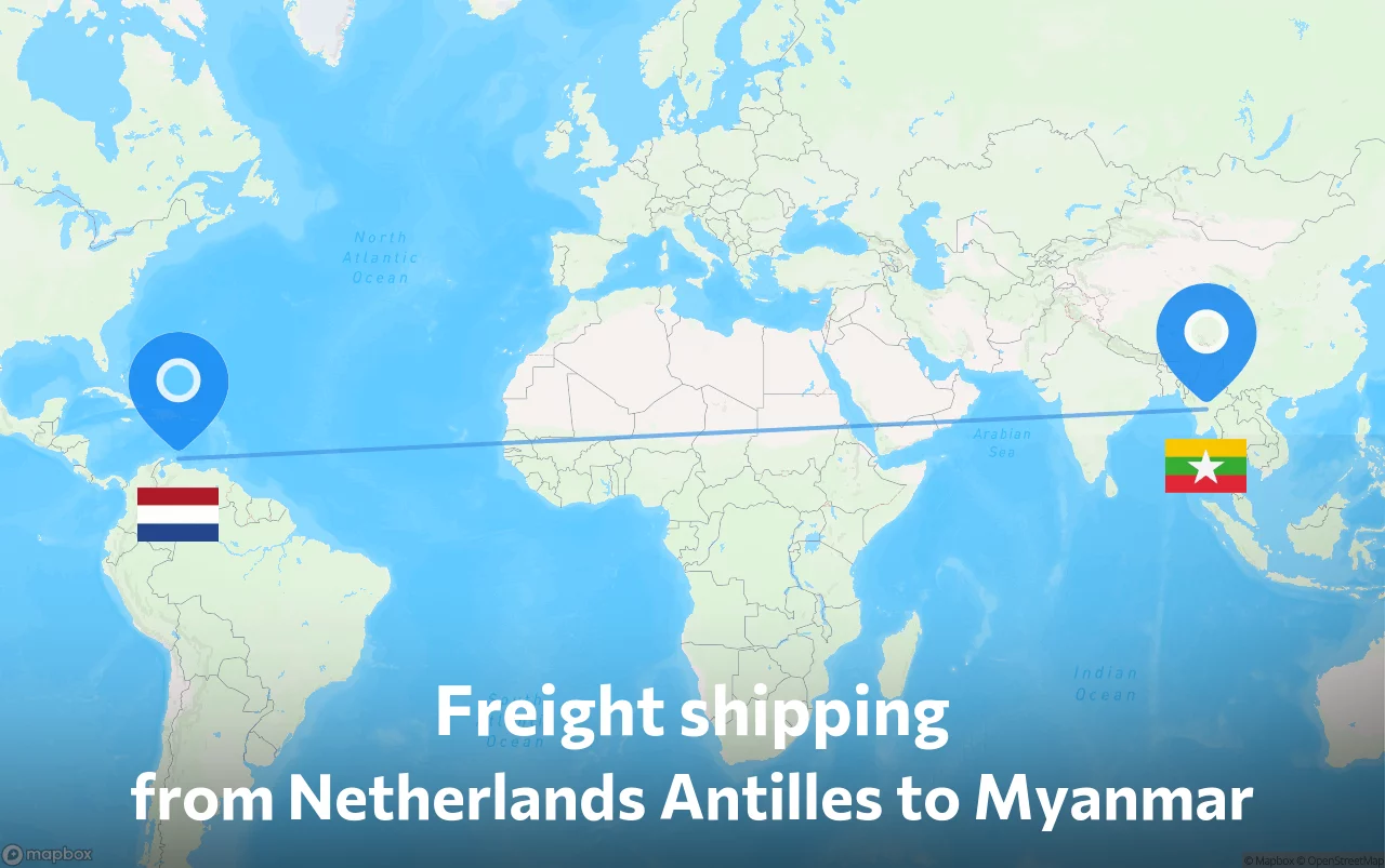 Shipping route from Netherlands Antilles to Myanmar