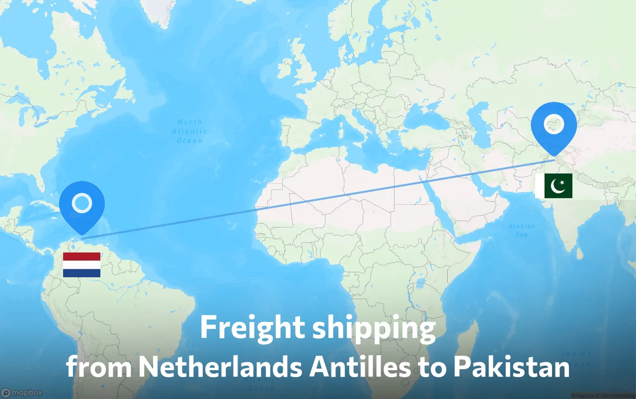 Shipping route from Netherlands Antilles to Pakistan