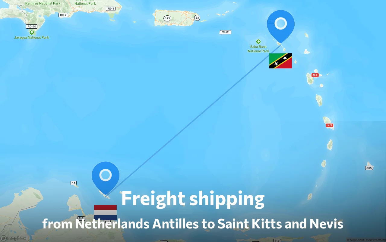 Shipping route from Netherlands Antilles to Saint Kitts and Nevis